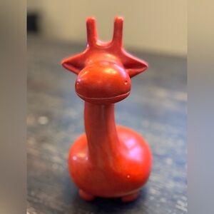 Cute soapstone giraffe figurine in red, Afrikiko Kisii, handcrafted in Kenya.